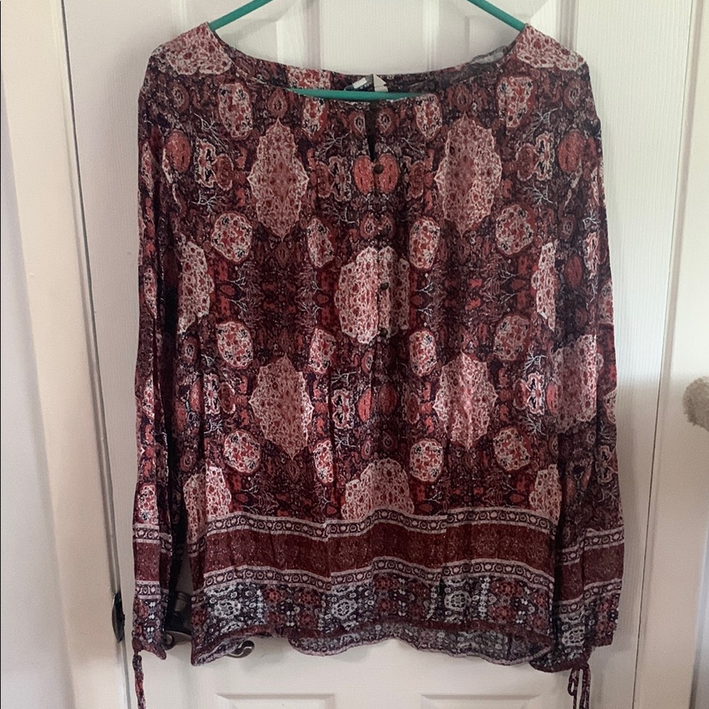 Lucky Brand Red Long Sleeve Relaxed Blouse